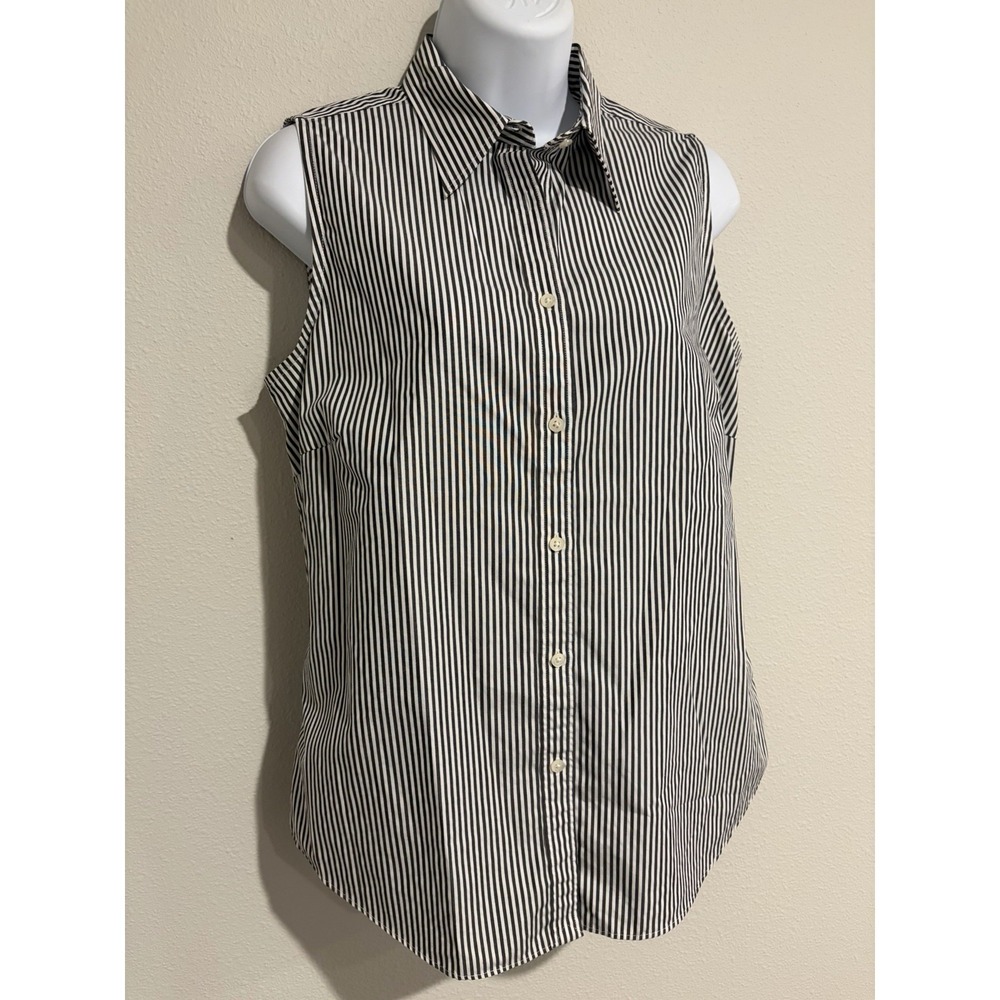 Lauren Ralph Lauren Button Up Shirt~M~Striped Cotton Sleeveless Classic Preppy - Picture 4 of 12